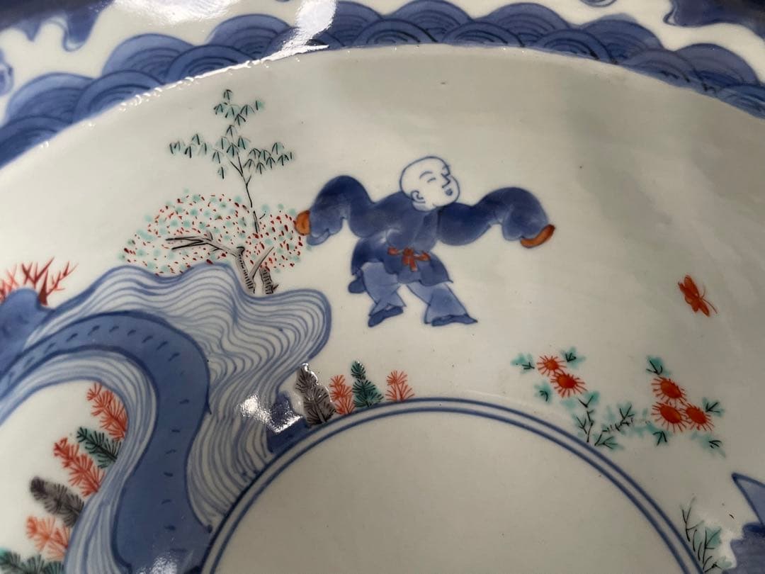 骨董　アンティーク　柿右衛門　色絵　染錦　唐子遊戯図　輪花鉢　深鉢　鉢　古伊万里