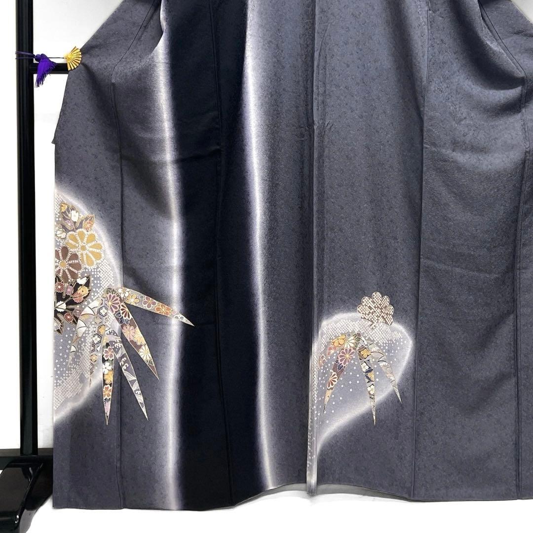 訪問着　雪輪紋　竹　菊花　ぼかし染め　金彩　鹿の子　紋無し　着物　093a d