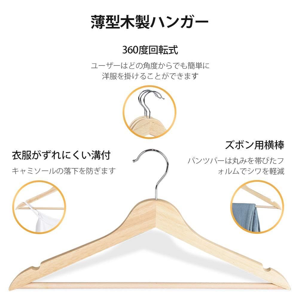 木製ハンガー 20本組 肩部分凹み付き