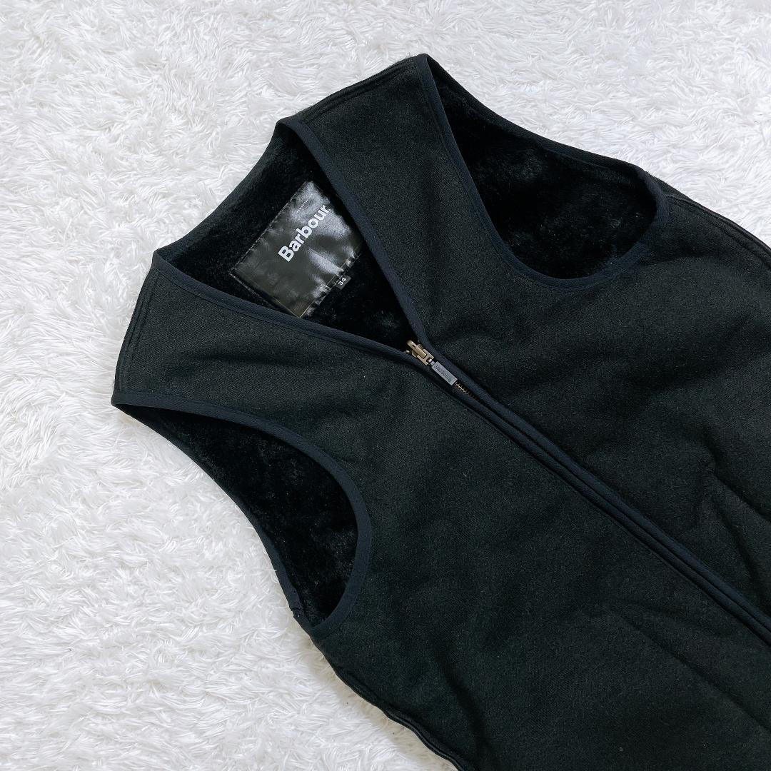 Barbour ファーライナー ベスト 黒 メンズ 34 リバーシブル 防寒