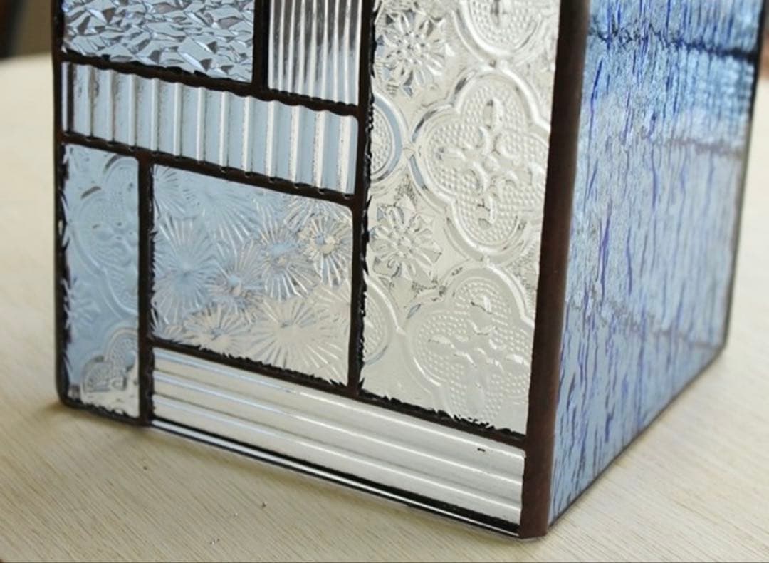 ペンダントライト　ブルー×クリア　ステンドグラス