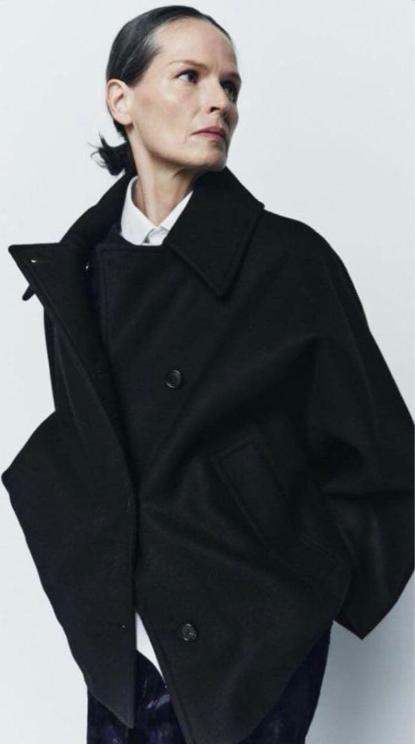 ザラ 完売 ZARA MANTECO ショート ウールブレンドコート ブラック