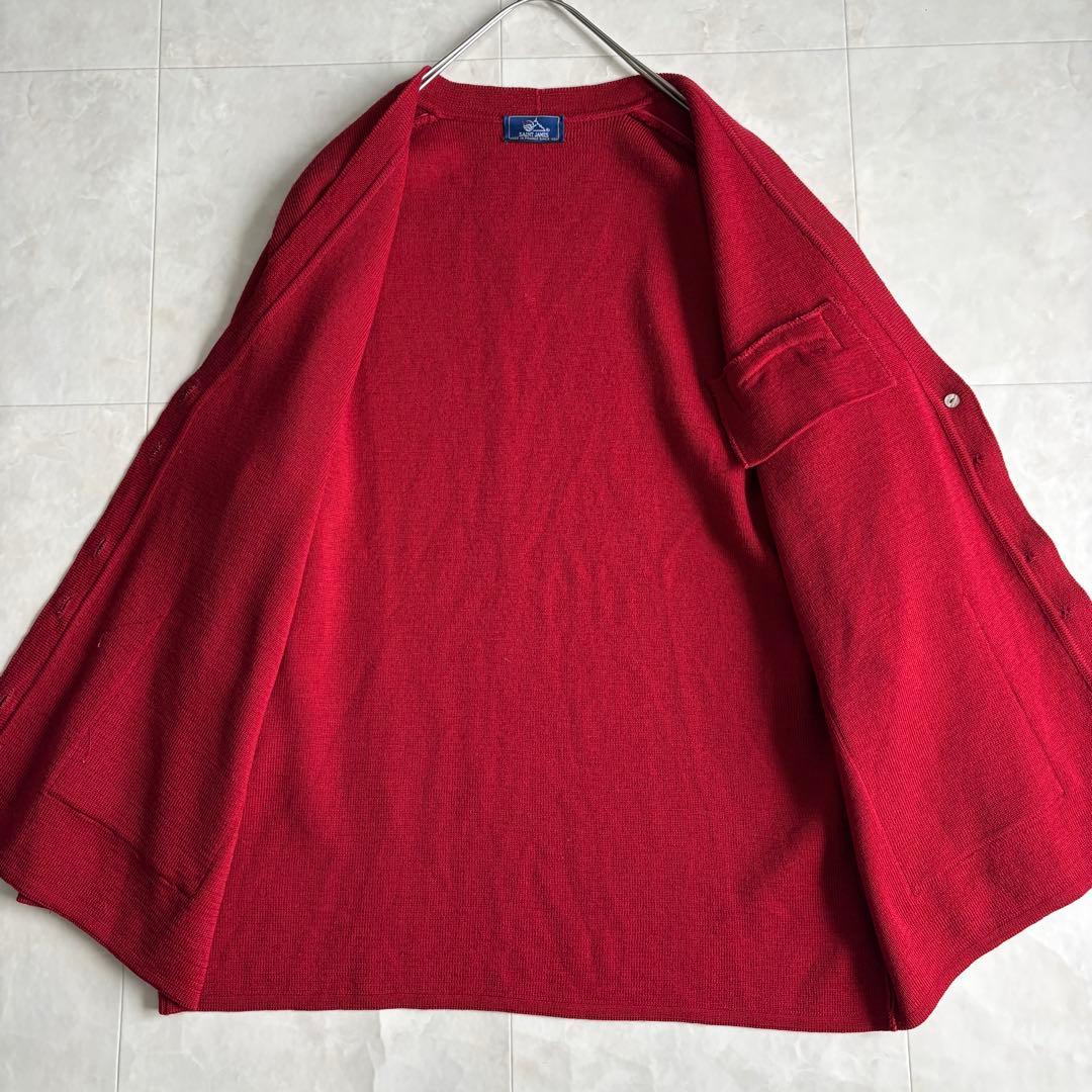 美品✨ SAINTJAMES フランス製 金ボタンウールカーディガン 赤 L