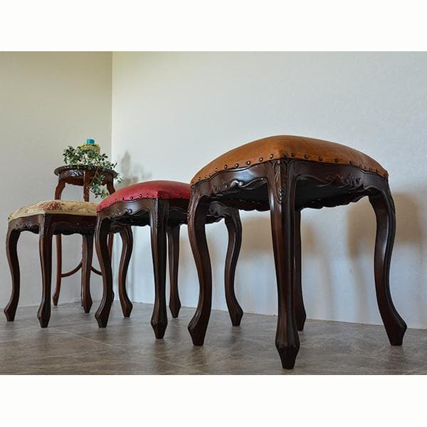 お値下げ！　マホガニー　ロココ調　猫脚スツール　PVCブラウン　新品