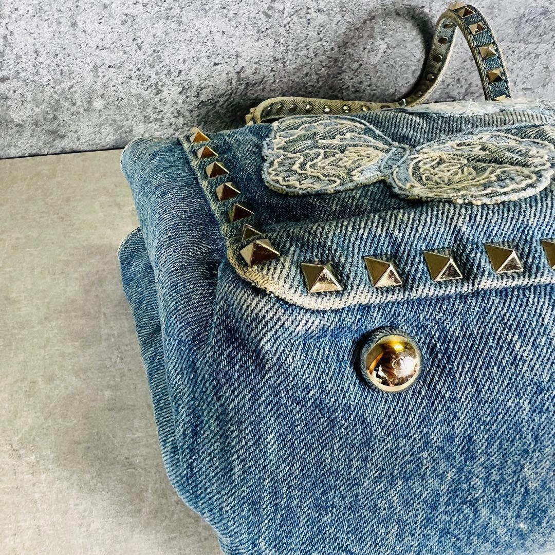 Valentino デニム 蝶 刺繍 スタッズ 2way ハンドバッグ