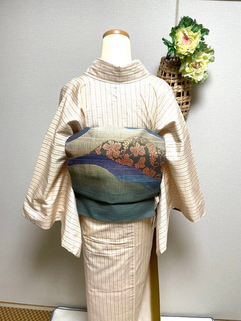 正絹　袷　紬　縦縞模様　身丈（肩から）161.5㎝