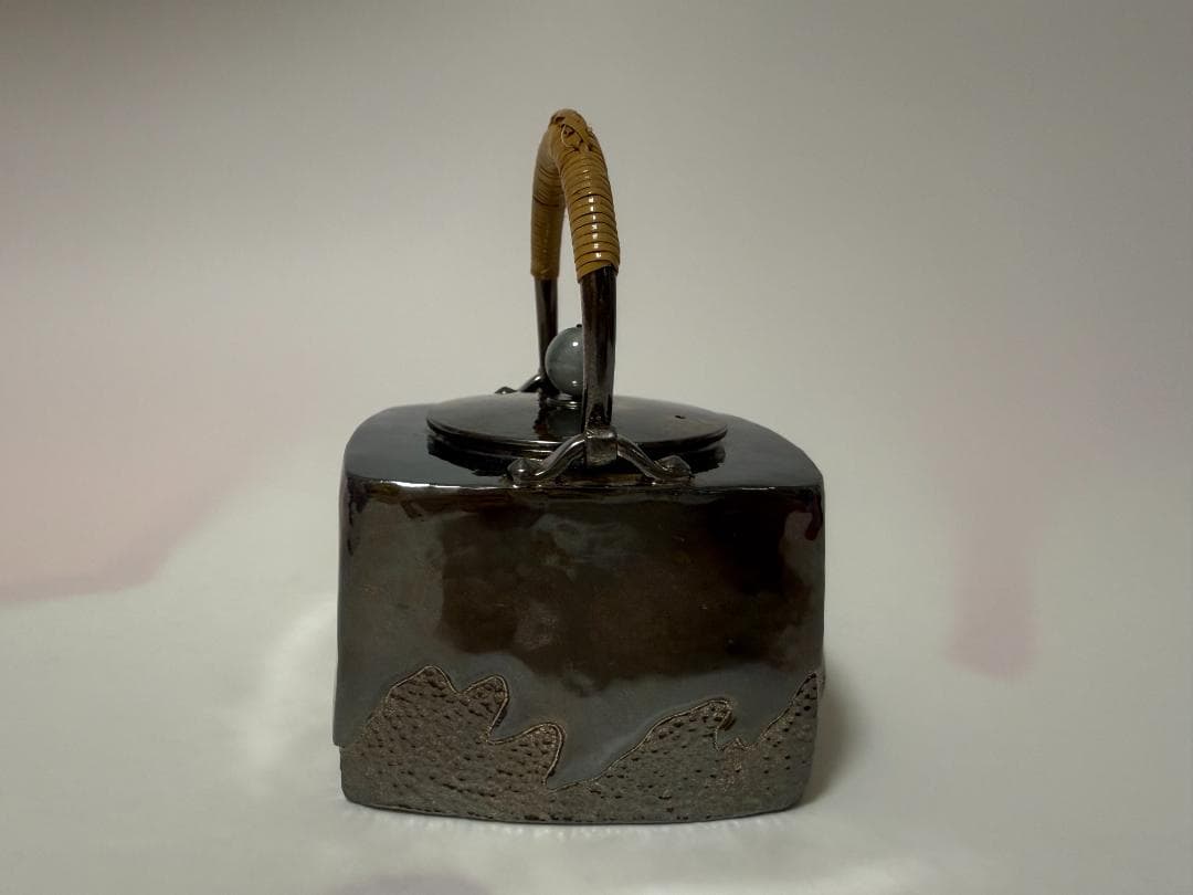 純銀製 四方湯沸 玉摘 銀瓶 煎茶道具