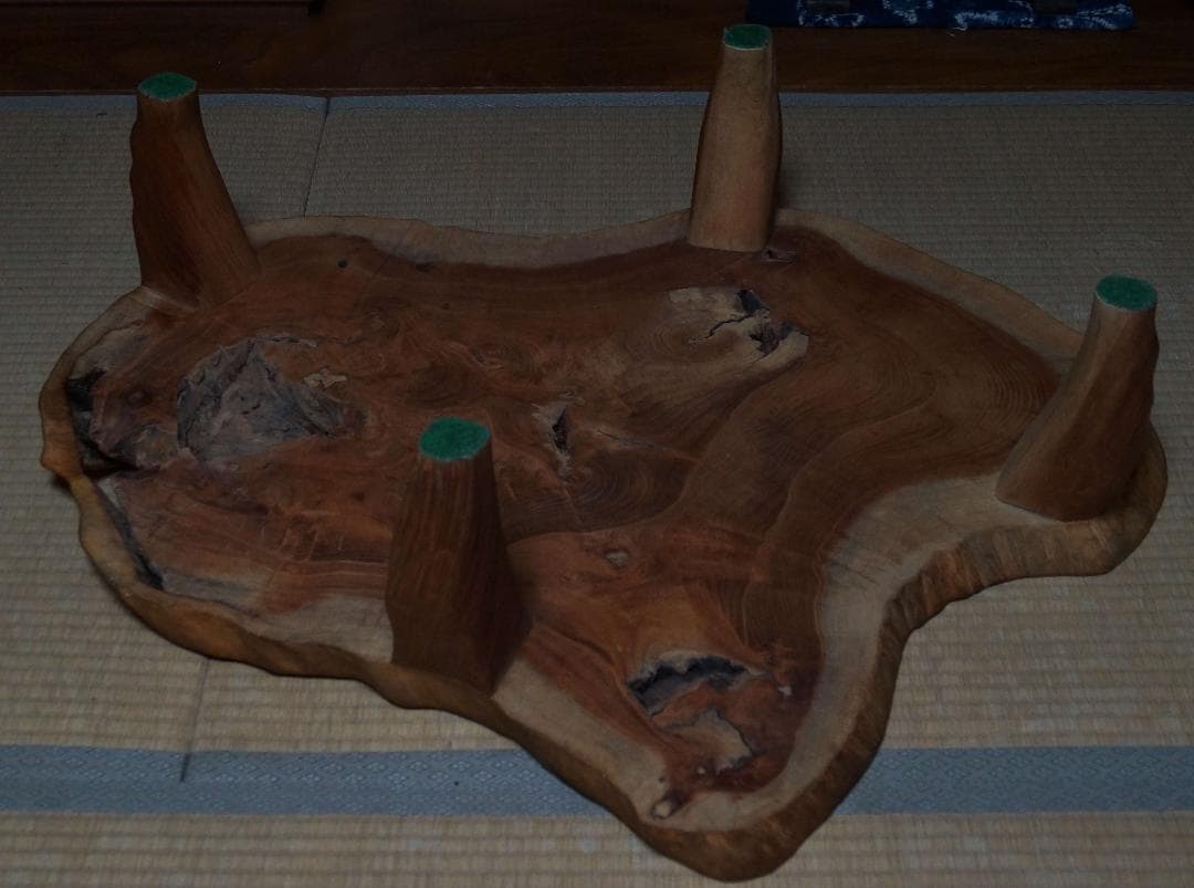 大型欅一枚板卓 脚付き花台 盆栽台 香炉台 煎茶台 自然体★重さ13.9ｋg