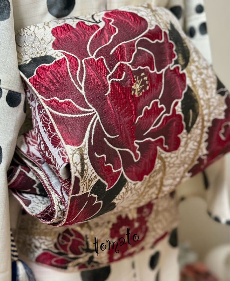 大人兵児帯【ブラックリリー】【シャクヤク紅】のセット