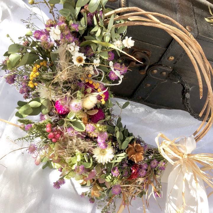 受注制作ユーカリと紫陽花と花々のリース