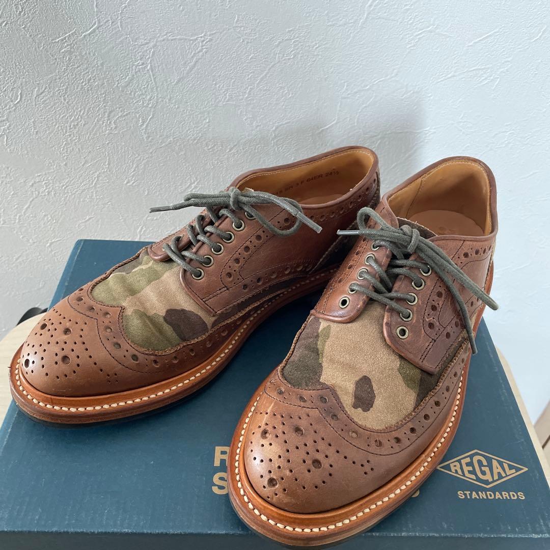 【値下げ】リーガル　ウィングチップ　カモフラ/ブラウン　24.5 ワークシューズ