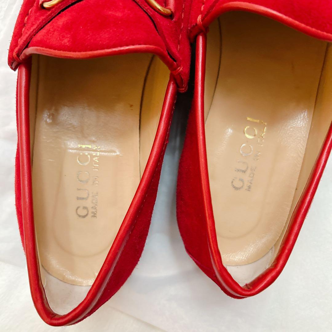 シャル様　GUCCI グッチ　ホースビット　ビットローファー　スエード　赤
