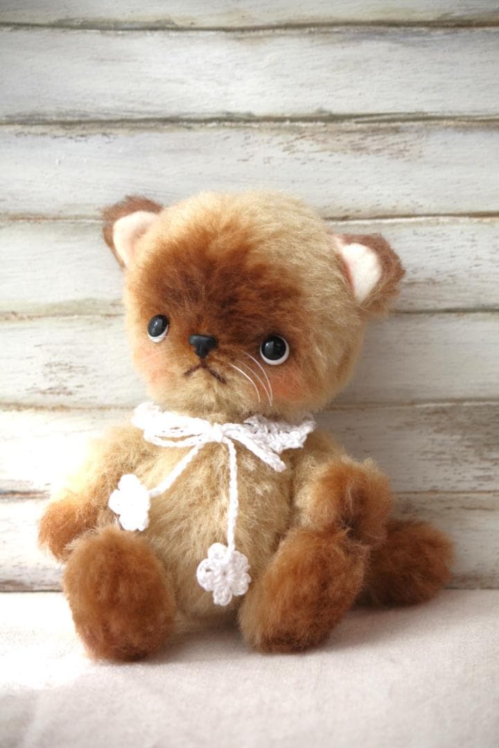 アートドール　ハンドメイド　テディベア　子猫　ぬいぐるみ