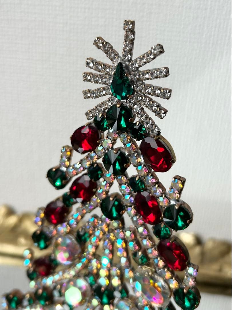 チェコガラス/ガラスツリー/赤/緑/オーロラ/卓上/クリスマス/ラインストーン