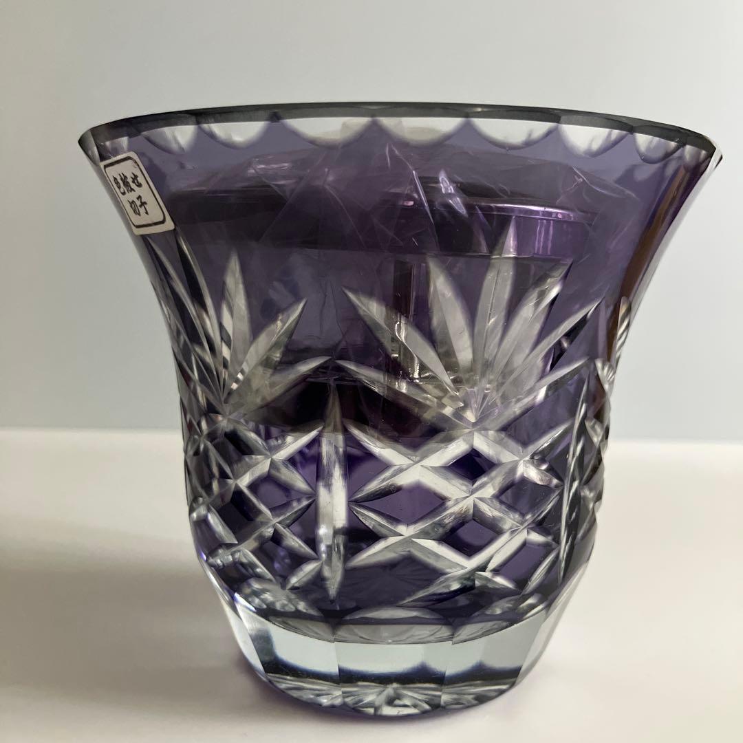 未使用　色被せ切子　ローズボウル　花瓶