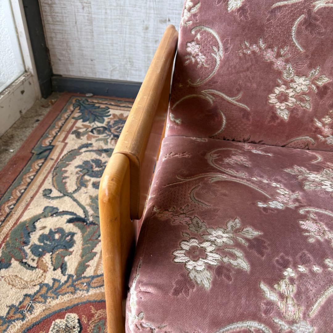 昭和レトロ カリモク 花柄ベロア リクライニングチェア 一人掛けソファー ロビー