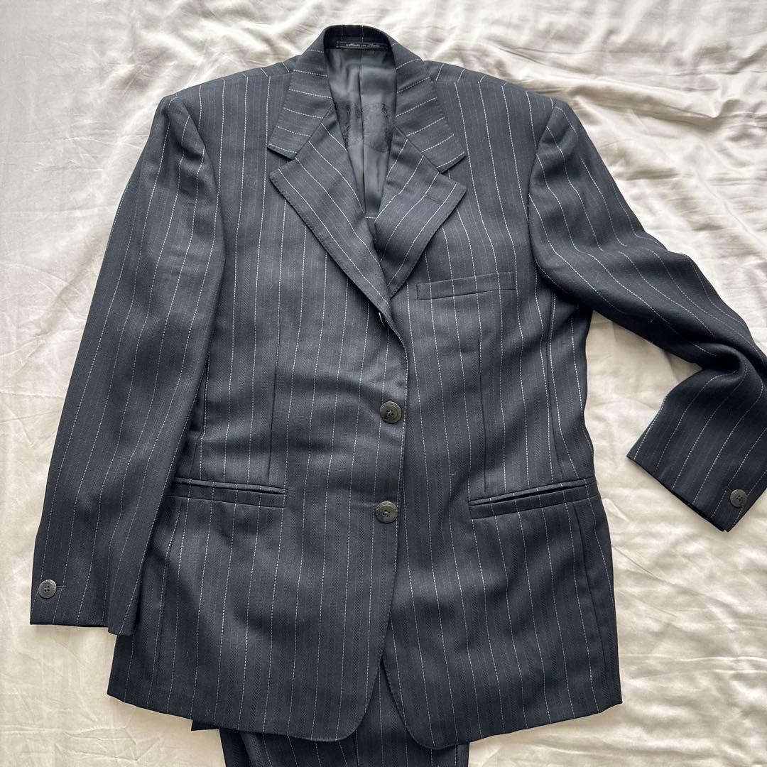 ヴェルサーチ スーツ ストライプ 裏地メデューサ 総裏 黒