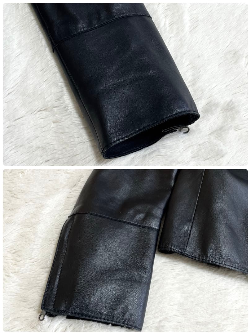 美品 23区 羊革 ノーカラー レザージャケット ライダース Lサイズ ブラック