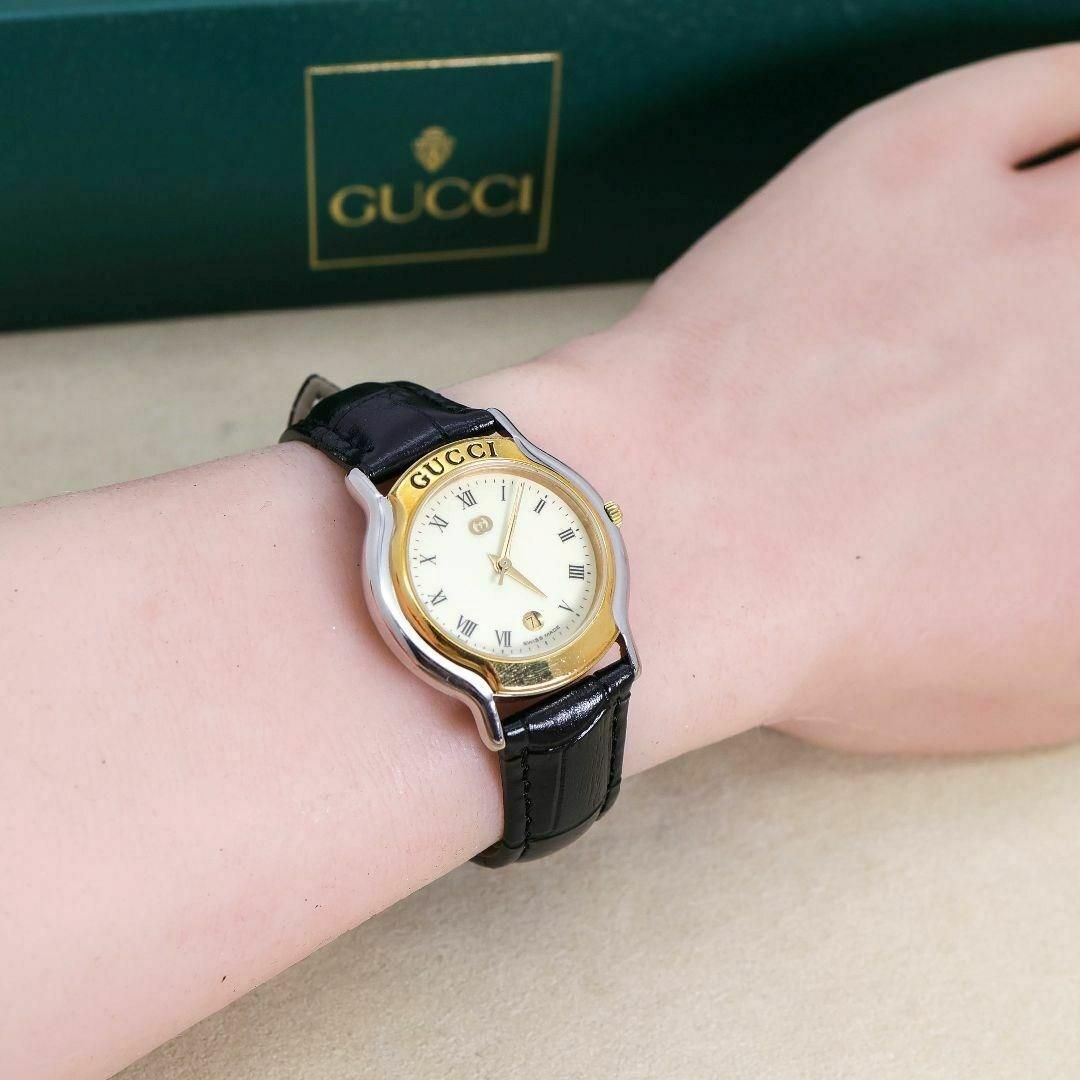 稼働 GUCCI 腕時計 8000L デイト ヴィンテージ レザー 外箱1123