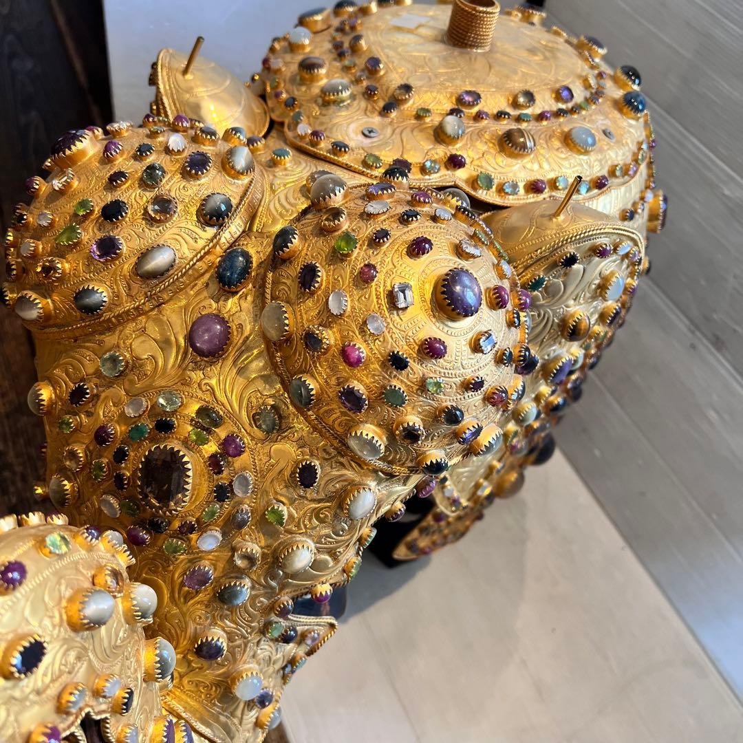 鑑定書あり　希少　中国美術 木彫 宝石飾 特大 象 置物 飾り物 インテリア