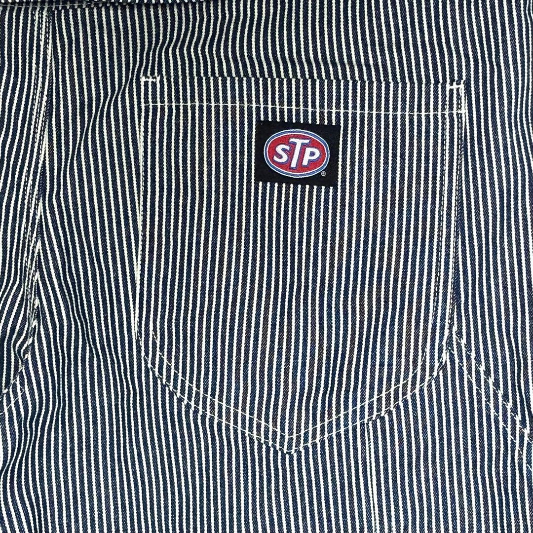 【超美品】STP（エスティーピー）刺繍ロゴ ヒッコリーカバーオール 長袖ツナギ