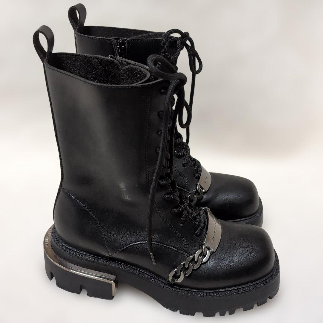 ✧美品【チャールズ＆キース】レースアップブーツ黒　厚底　チェーン　24.5