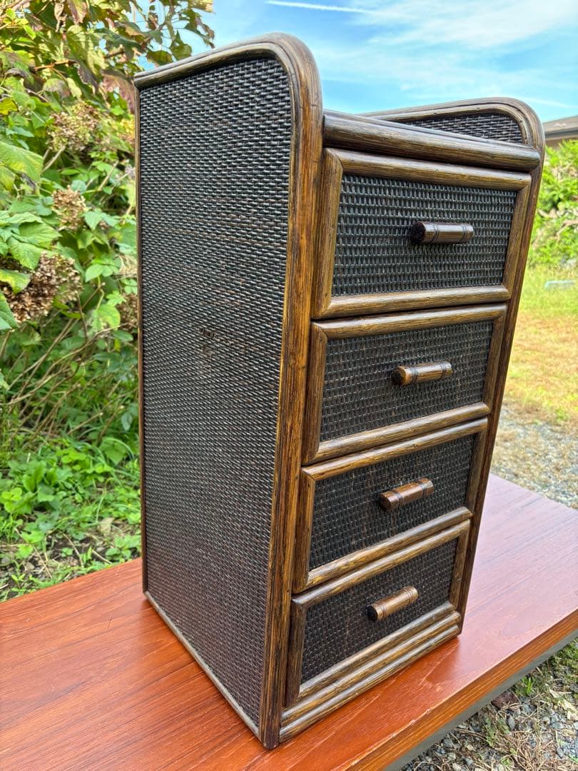 kazama カザマ　籐製　ラタンチェスト4段　チェスト　ビンテージ　昭和レトロ