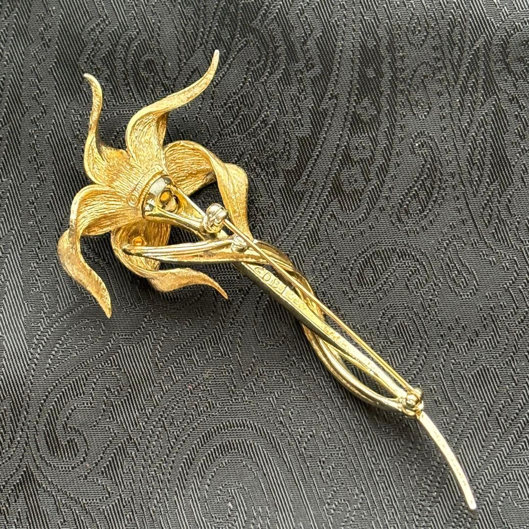 【希少】Boucherブーシェ ユリ フラワー ブローチ ヴィンテージ ゴールド