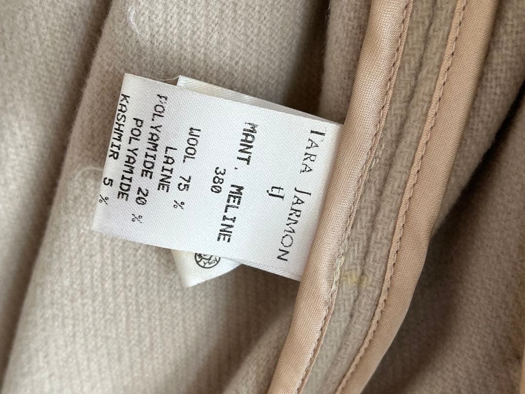 新品タグ★TARA JARMON ライトベージュ ウールコート 大きな襟付き