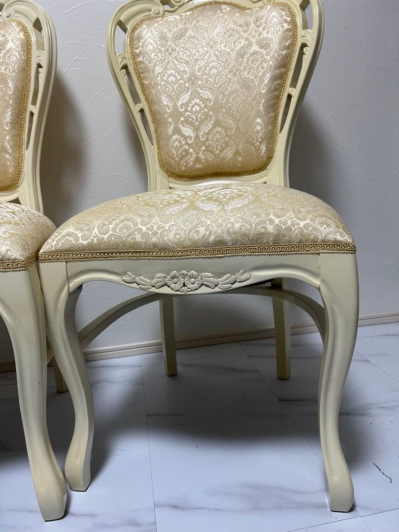 ロココ　猫脚アンティークチェア4脚セット　ホワイト ダマスク　完売品♦️送料込