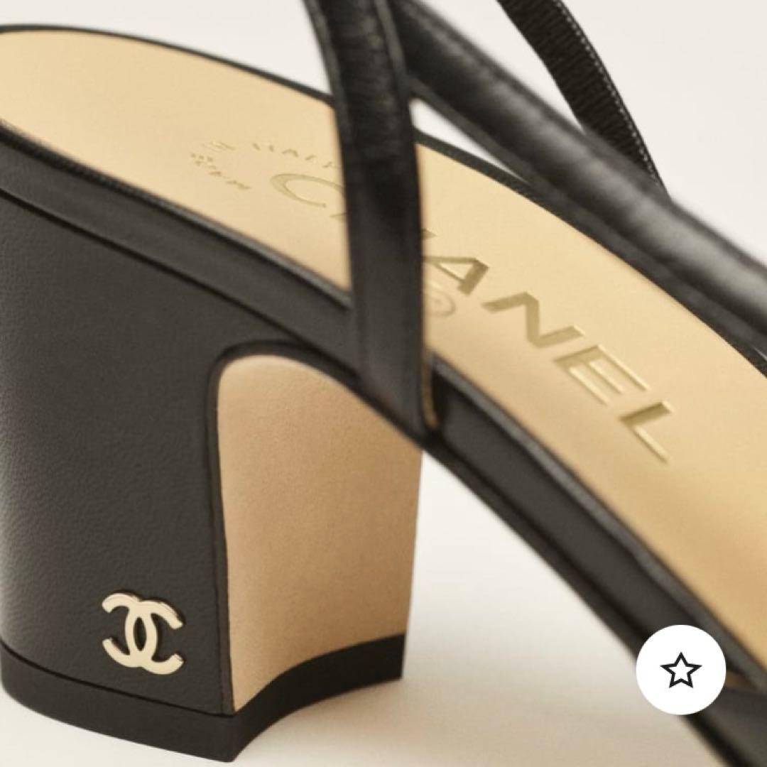 【美品】CHANEL シャネル スリングバック シューズ 38.5 ブラック