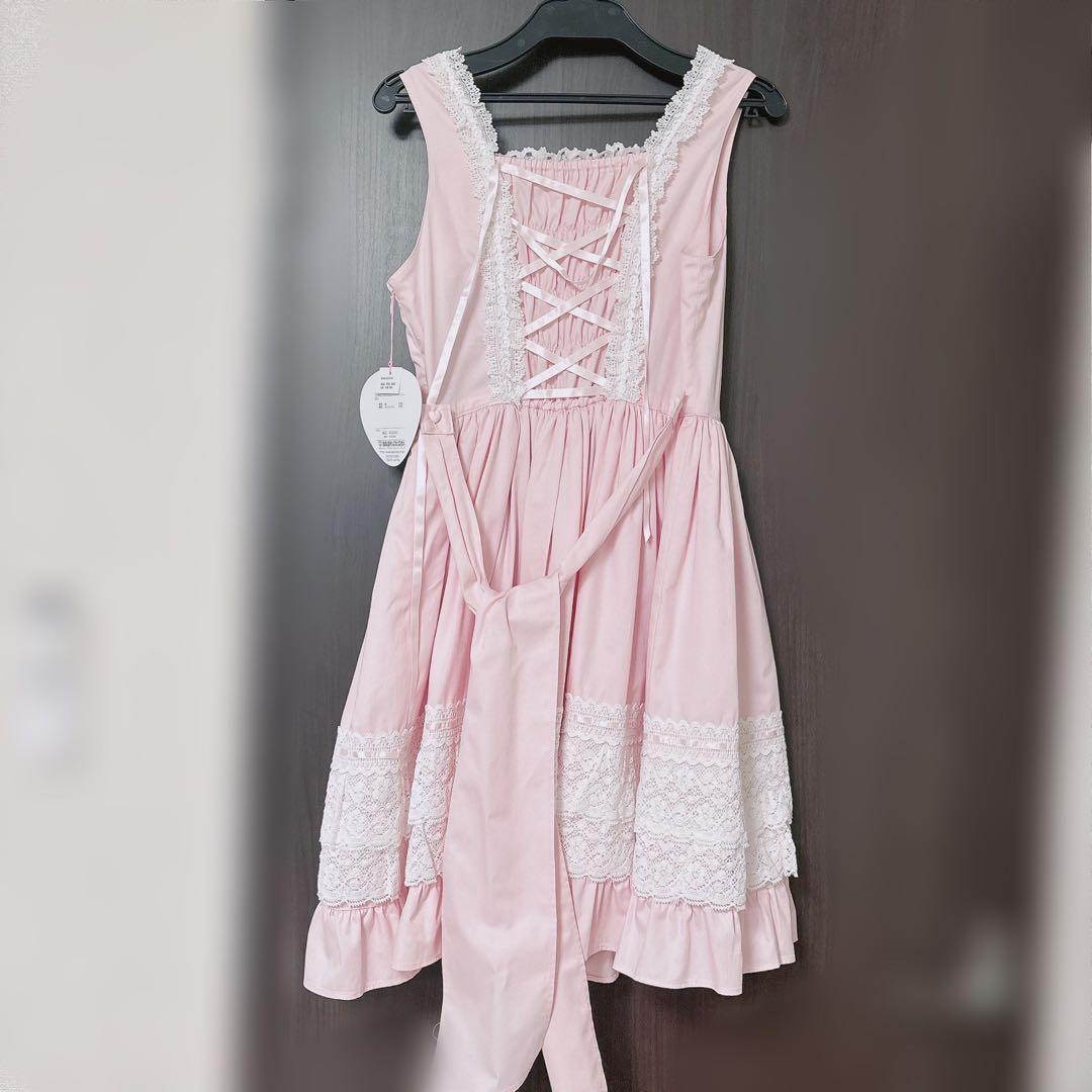 レースフリルジャンパースカート ピンク