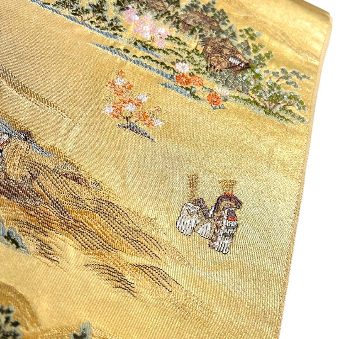 金泥箔　本金箔　袋帯　馬　こけし　ウマ　風景文様　着物　016b p