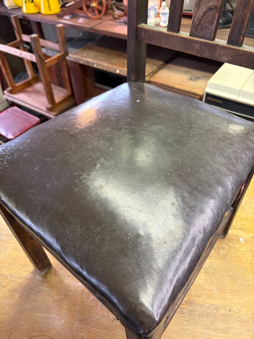 昭和レトロ　木製イス　レトロチェア　ビンテージチェア　レザー　アンティークチェア