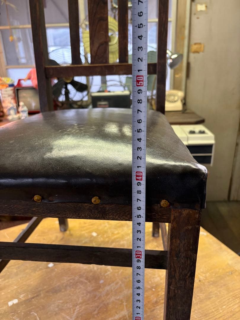 昭和レトロ　木製イス　レトロチェア　ビンテージチェア　レザー　アンティークチェア