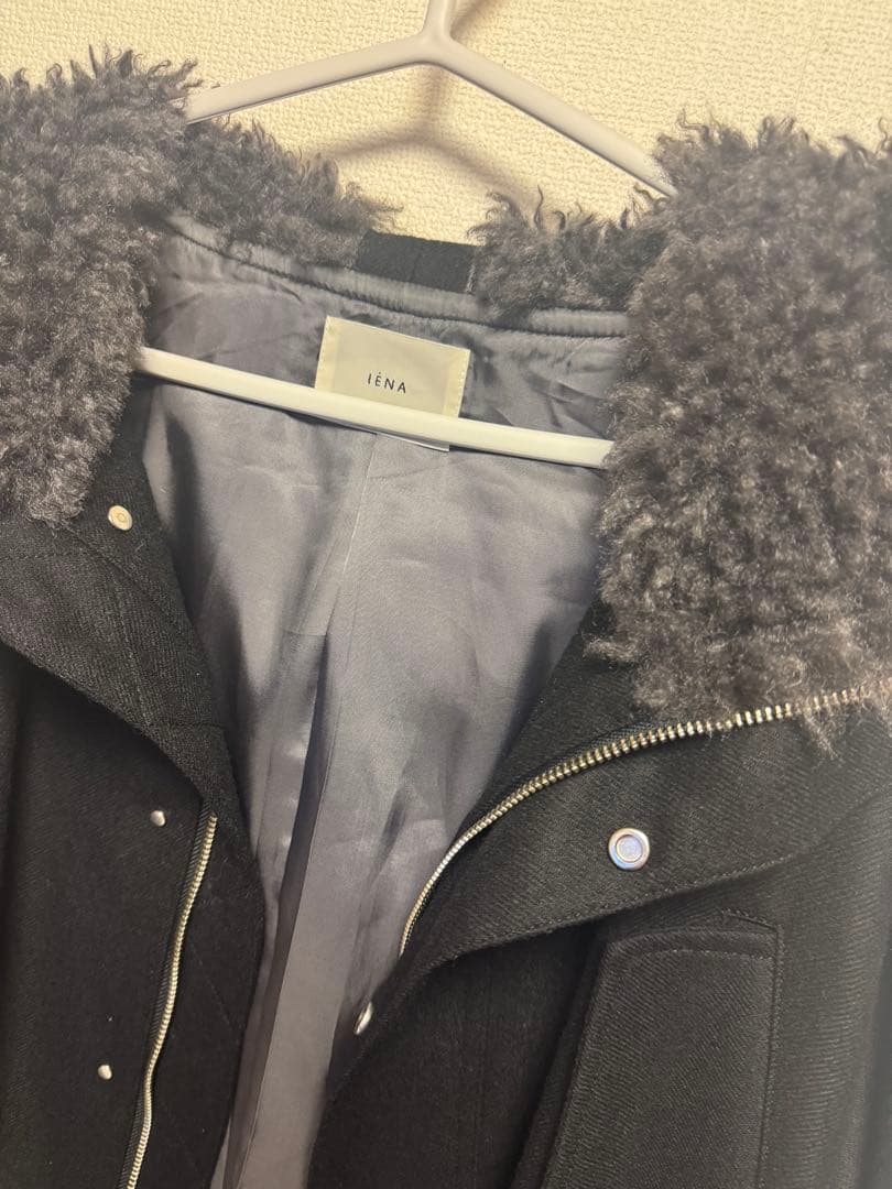 IENAイエナ ウーステッドフランネルモッズコート　モッズコート　ブラック