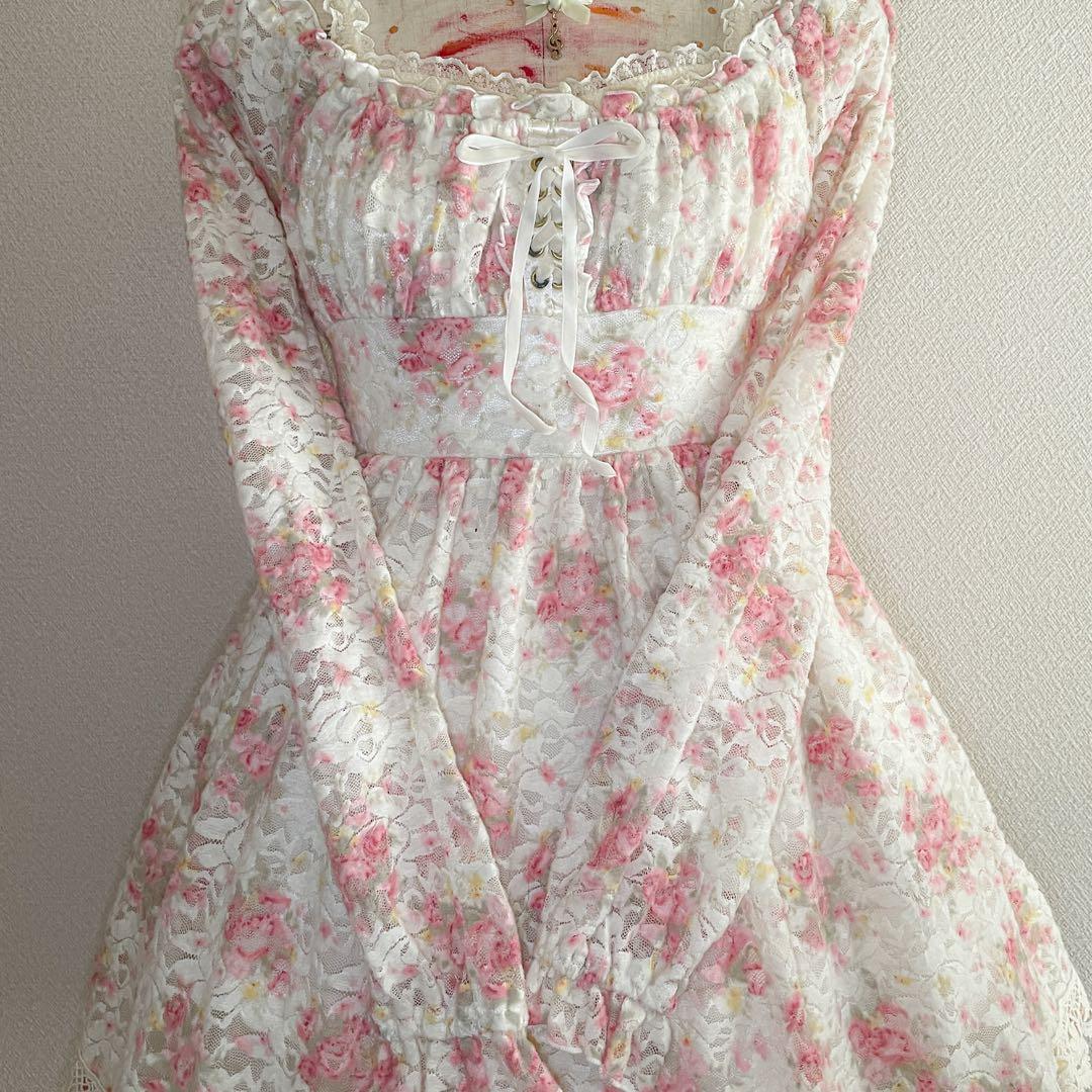 00s 希少 LIZLISA 起毛パワネ総レースオフショルローズワンピ 姫ロリ