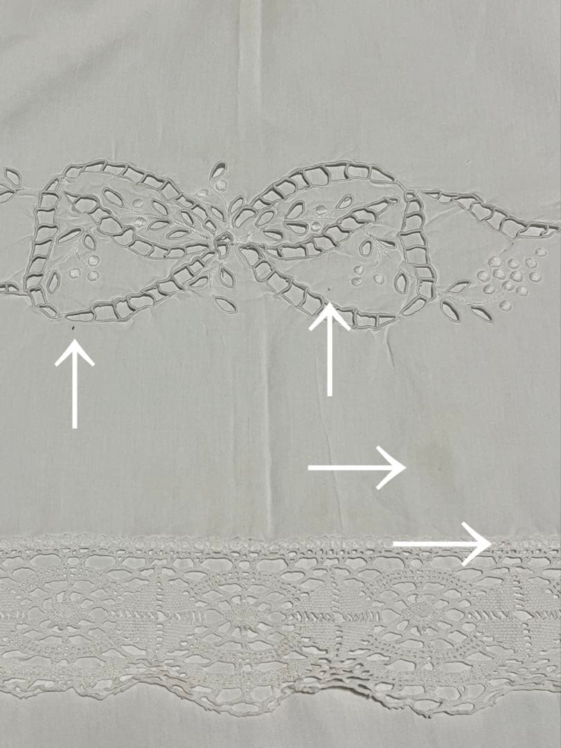 ◆フランスアンティーク｜手刺繍大判マルチクロスベットカバー白カーテンリボンレース