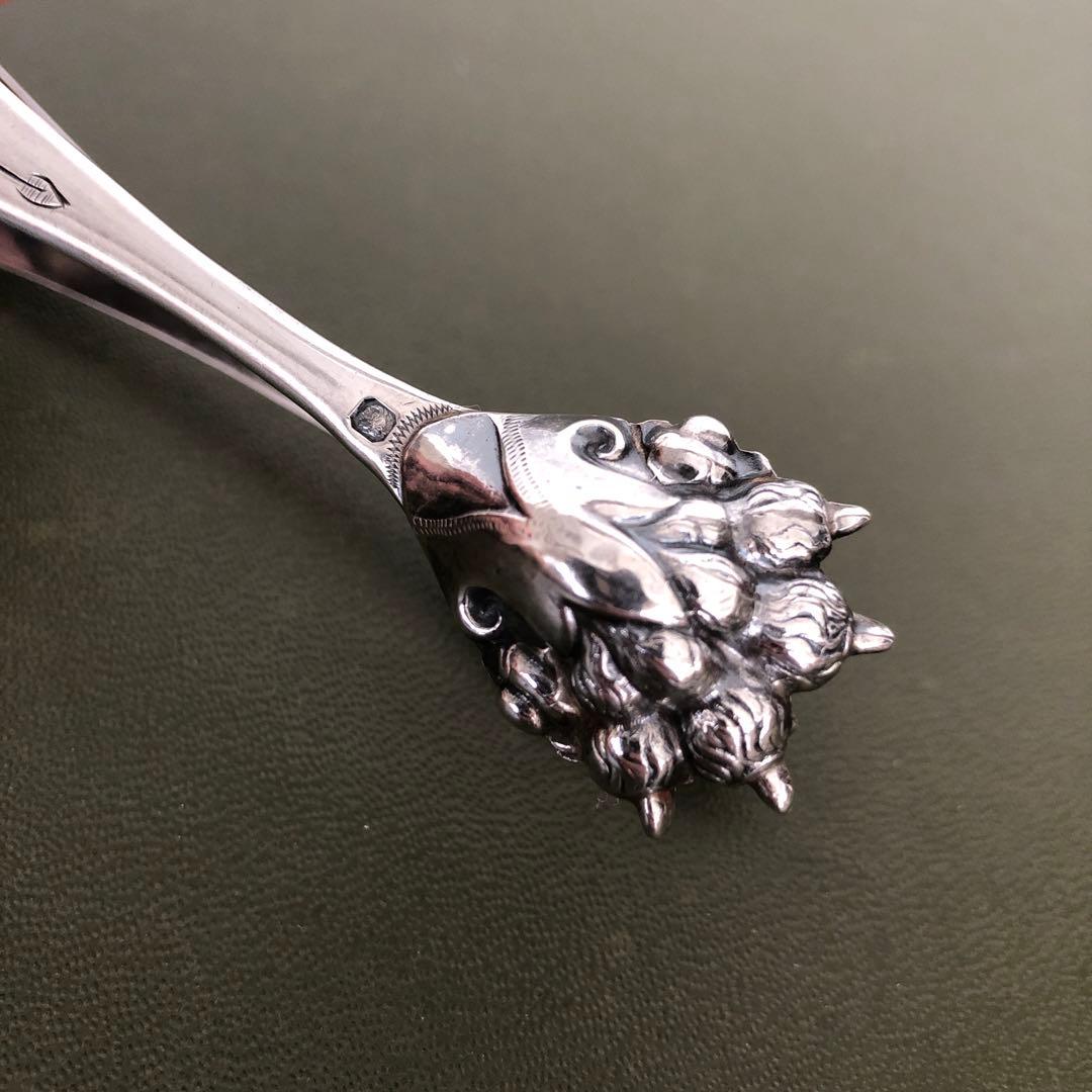 フランス アンティーク　純銀製　獣足　トング　ミネルヴァ　手彫り装飾　ビンテージ