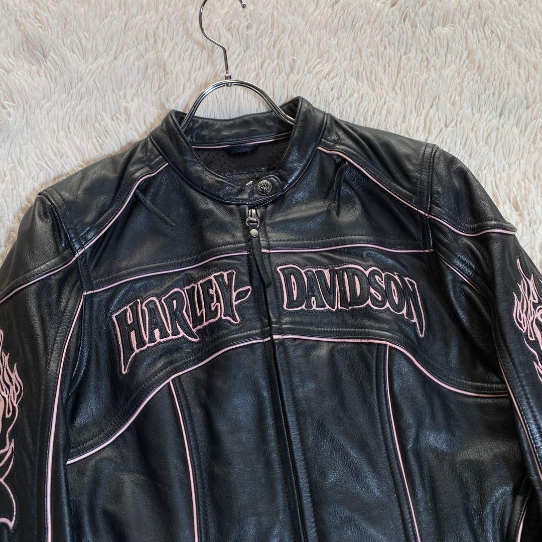 希少♡ハーレーダビッドソン シングルライダースジャケット ワッペン 刺繍