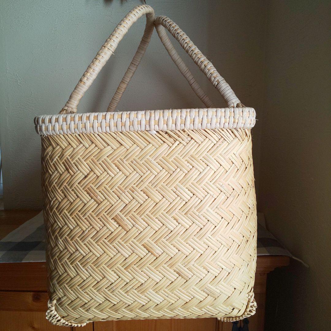 岩手県 鳥越竹細工 市場かご 買い物かご 飾り縁 特大