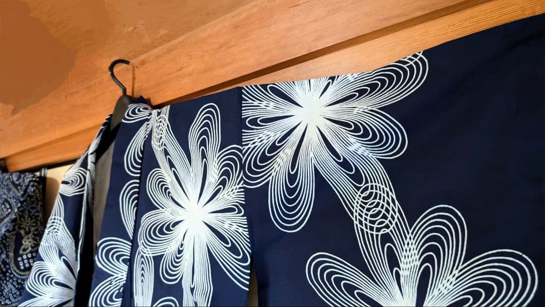 浴衣/未使用しつけ付き/手縫/日本製/注染/藍/紺白/綿/肩当て付