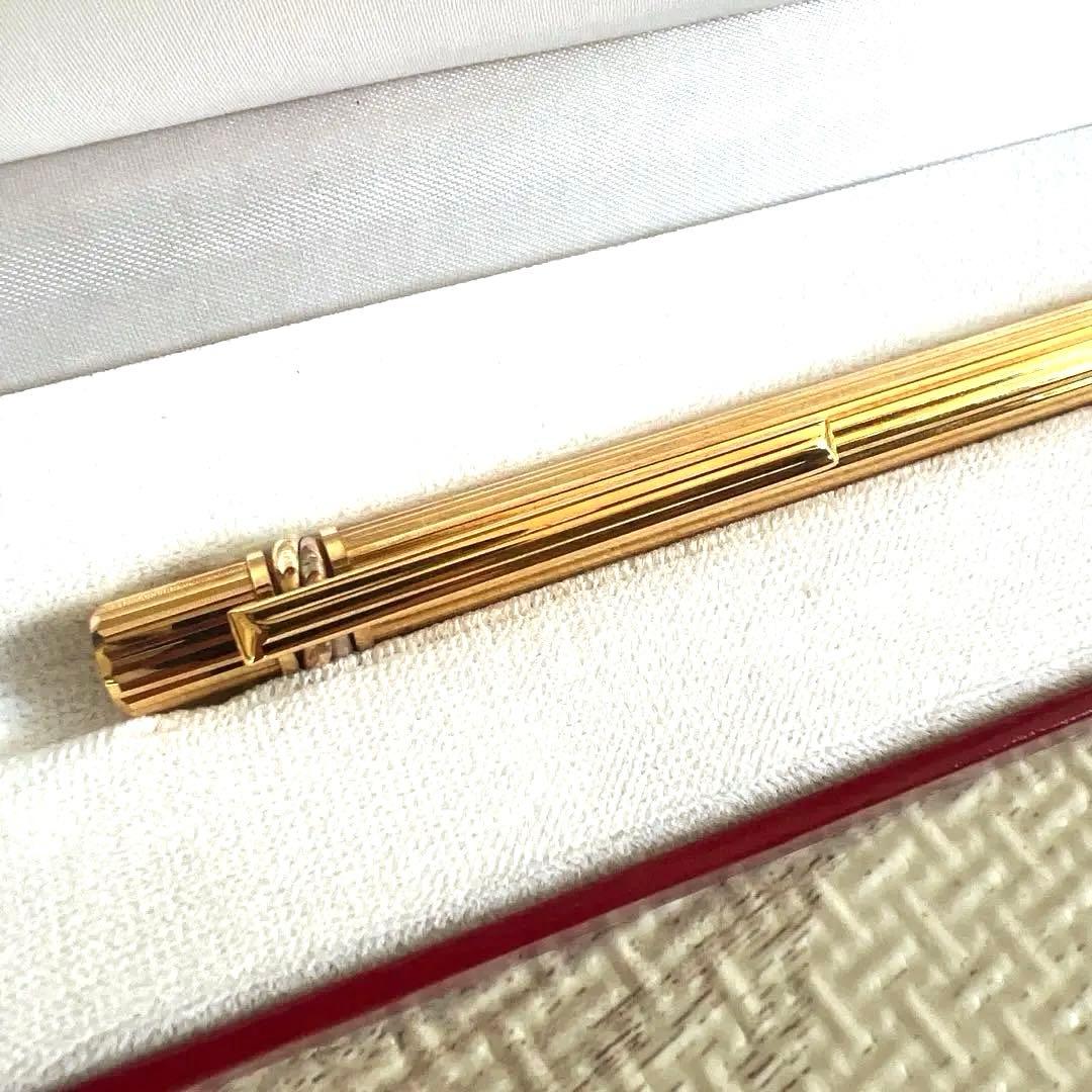 【美品】カルティエ　ボールペン　トリニティ　ゴールド　青インク　ストライプ