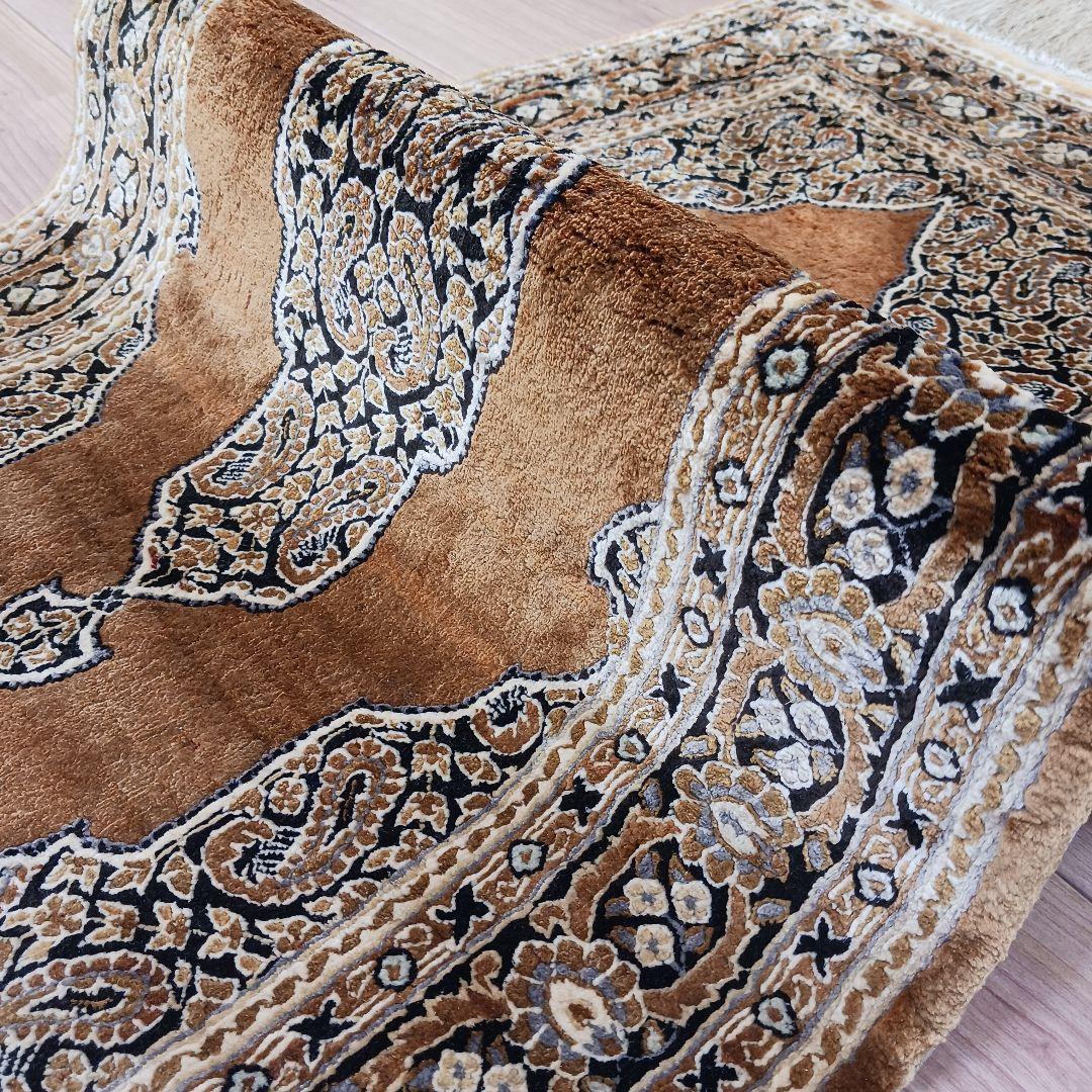 Y3211 高級中国緞通 シルク100% 手織り260段 95×48㎝