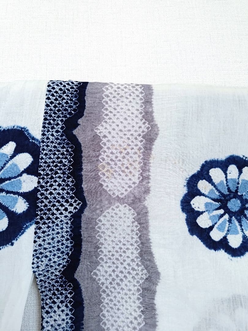 浴衣有松絞り白藍色灰色縦縞花柄ホワイトネイビーグレー紺色単衣木綿着物マーガレット