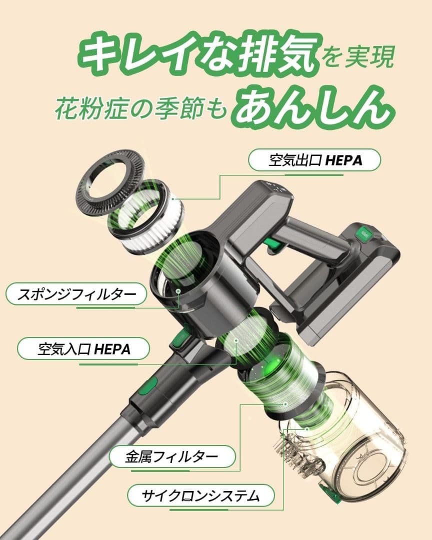 ✨30KPa強力吸引✨サイクロンコードレス掃除機 日本語取扱説明書 PSE認証済
