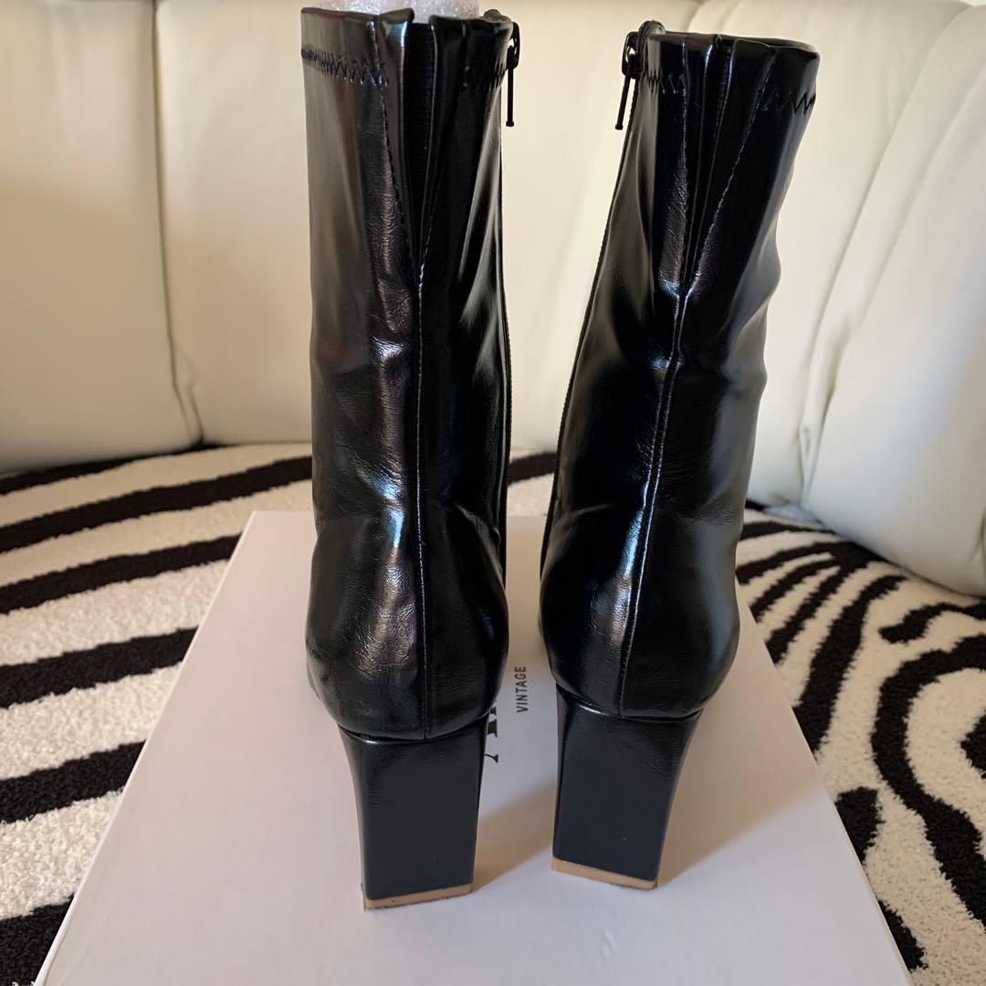 AMERI UND SQUARE TOE SHORT BOOTSブラックLサイズ