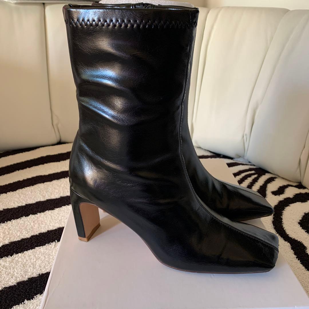 AMERI UND SQUARE TOE SHORT BOOTSブラックLサイズ