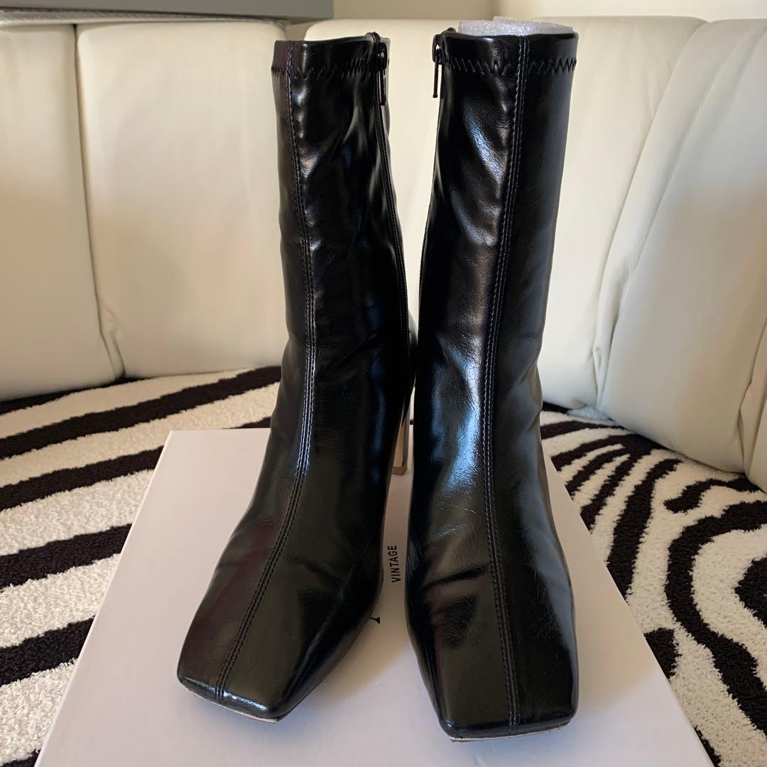 AMERI UND SQUARE TOE SHORT BOOTSブラックLサイズ