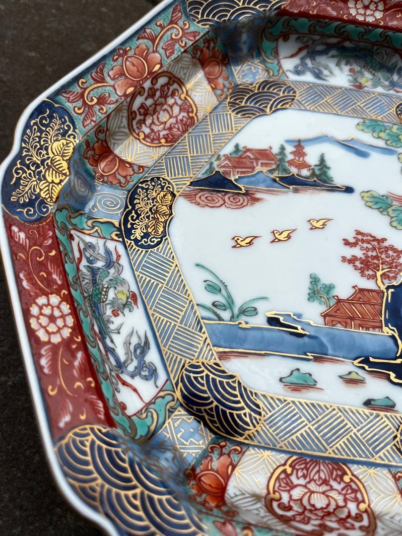 幸楽窯 金彩錦色絵山水　六角　6枚組　有田焼 古伊万里 吉祥　お正月